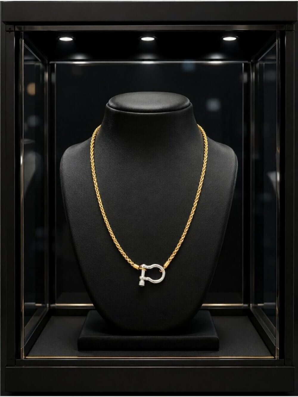 Gold and Silver Two-Tone Chain Necklace with D-Ring